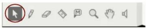 Toolbar with application icons including mouse cursor, pencil, eraser, magnifying glass, and hand gesture