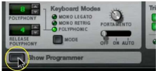 8 POLYPHONY 4 RELEASE POLYPHONY Keyboard Modes MONO LEGATO MONO RETRIG POLYPHONIC MODE PORTAMENTO OFF ON AUTO Show Programmer