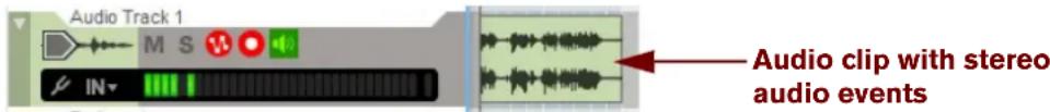 Audio Track 1 M S IN Audio clip with stereo audio events