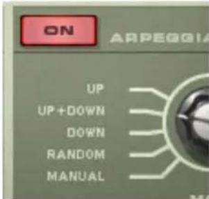 ON ARPEGGIA UP UP+DOWN DOWN RANDOM MANUAL