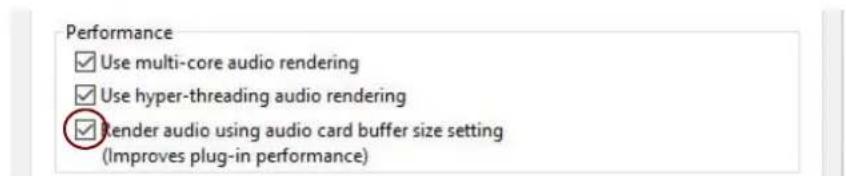 Performance ✓ Use multi-core audio rendering ✓ Use hyper-threading audio rendering ✓ Render audio using audio card buffer size setting (Improves plug-in performance)