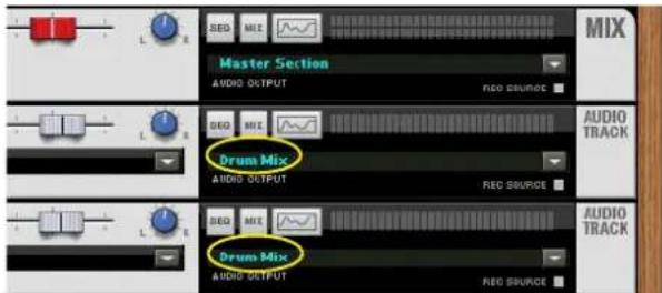 Master Section AUDIO OUTPUT RED MIX Drum Mix AUDIO OUTPUT RED SOURCE MIX AUDIO TRACK Drum Mix AUDIO OUTPUT RED SOURCE MIX Drum Mix AUDIO OUTPUT RED SOURCE