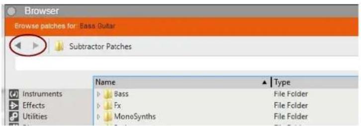 Browser Browse patches for: Bass Guitar Subtractor Patches Name ▲ Type Instruments Bass File Folder Effects Fx File Folder Utilities MonoSynths File Folder