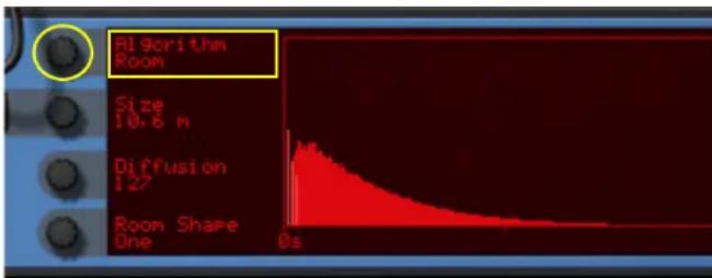 Algorithm Room Size 10.6 m Diffusion 127 Room Shape One 0s