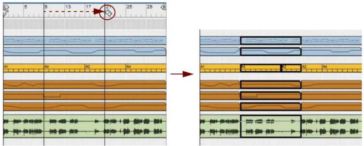 PROPELLERHEAD Reason Lite 10.3 - ! Recordings and events in a split clip will always remain intact, e.g. notes in a note clip will not be split even if they span over the split point. - 2