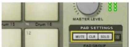 MASTER LEVEL PAD SETTINGS MUTE CLR SOLO PAD GROUP