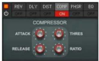 REV DLY DIST COMP PHSR EQ OFF OFF ON OFF COMPRESSOR ATTACK THRES RELEASE RATIO