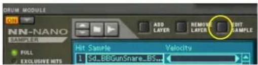 DRUM MODULE NN-NANO SAMPLER FULL EXCLUSIVE HITS ADD LAYER REMOVE LAYER EDIT SAMPLE Hit Sample Velocity 1 Sd_BBGunSnare_BS...