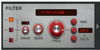 FILTER SVF LP 12dB KBD LF01 VELO DRIVE RESO FREQ
