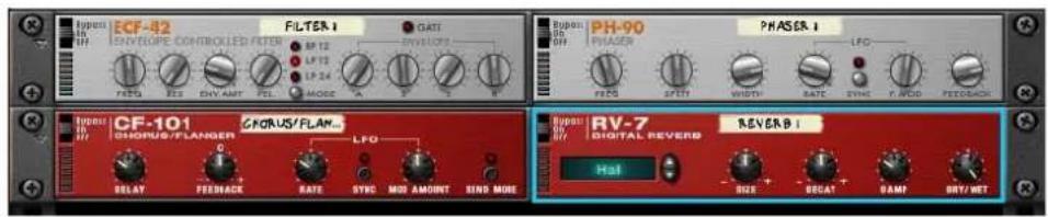 ECF-92 ENVELOPE CONTROLLED FILTER FILTER 1 GATE RV-LUOZ LF 12 LF 13 LF 24 MOSO LFO PH-90 PHASER PHASER 1 LFC FECS APTTT WIDTH RATE C-ACID READBACK DUPON OFF CF-101 CHORUS/FLAM... LV0 RV-7 DIGITAL REVERD REVERB 1 Holt SIZE DECA1 GAMP RHT/MET