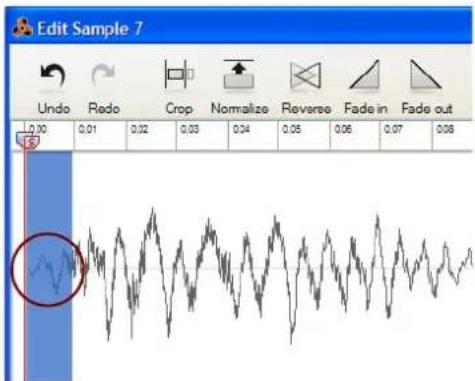 Edit Sample 7 Undo Rado Crop Normalize Reverse Fade in Fade out 0.00 0.01 0.02 0.03 0.04 0.05 0.06 0.07 0.08 [1] 0.00