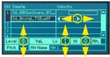 Hit Sample 1 Sd_BBGunSnare_BS... Sd_Brutal_TSB_eff 2 3 4 Level 60 Vel. Lo 1 Hi 60 Rit. Pitch Hit Name Hit 1