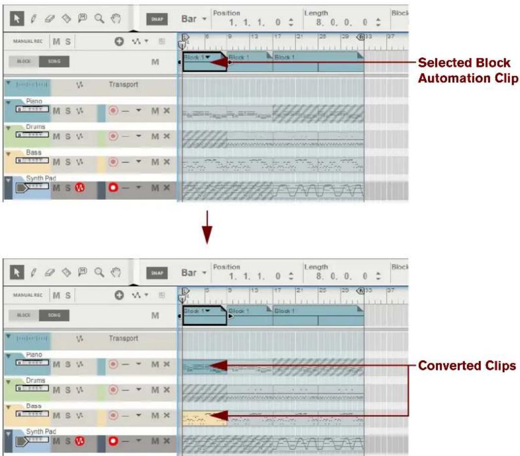Selected Block Automation Clip Converted Clips