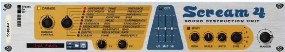 Scream 4 SOUND DESTRUCTION UNIT DAMAGE AVENWARE TONE PRESENCE DISTORTION TONE FRESENCE STOCK THANE FRESENCE TUBE CONTOUR BIAS TIME SPEED COMPRESSION FEDBACK SPC FREQUENCY STRODRATE ROOF FREQUENCY WARP SHAPNESS BIAS DENTAL RESOLUTION RATE SCREAM TONE FREQUENCY LO MID HI BUOY REM SCALE AUTO TYPE E MASTER INIT PATCH P1 P2