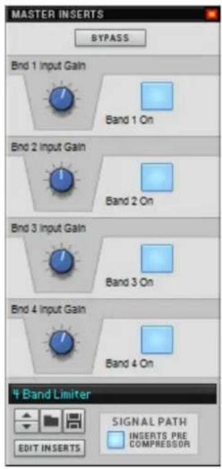 MASTER INSERTS BYPASS End 1 Input Gain Band 1 On End 2 Input Gain Band 2 On End 3 Input Gain Band 3 On End 4 Input Gain Band 4 On 4 Band Limiter SIGNAL PATH INSERTS PRE COMPRESSOR EDIT INSERTS