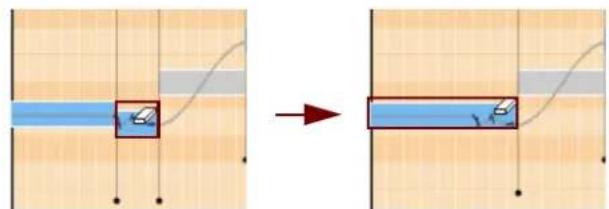 Diagram illustrating a vehicle moving from a blue lane to a red lane, with directional arrow indicating movement.