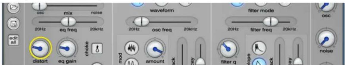 osc mix noise 20Hz eq freq 20kHz edit all distort eq gain choke waveform 20Hz osc freq 20kHz mod amount zay filter mode 20Hz filter freq 20kHz filter q slope zay noise