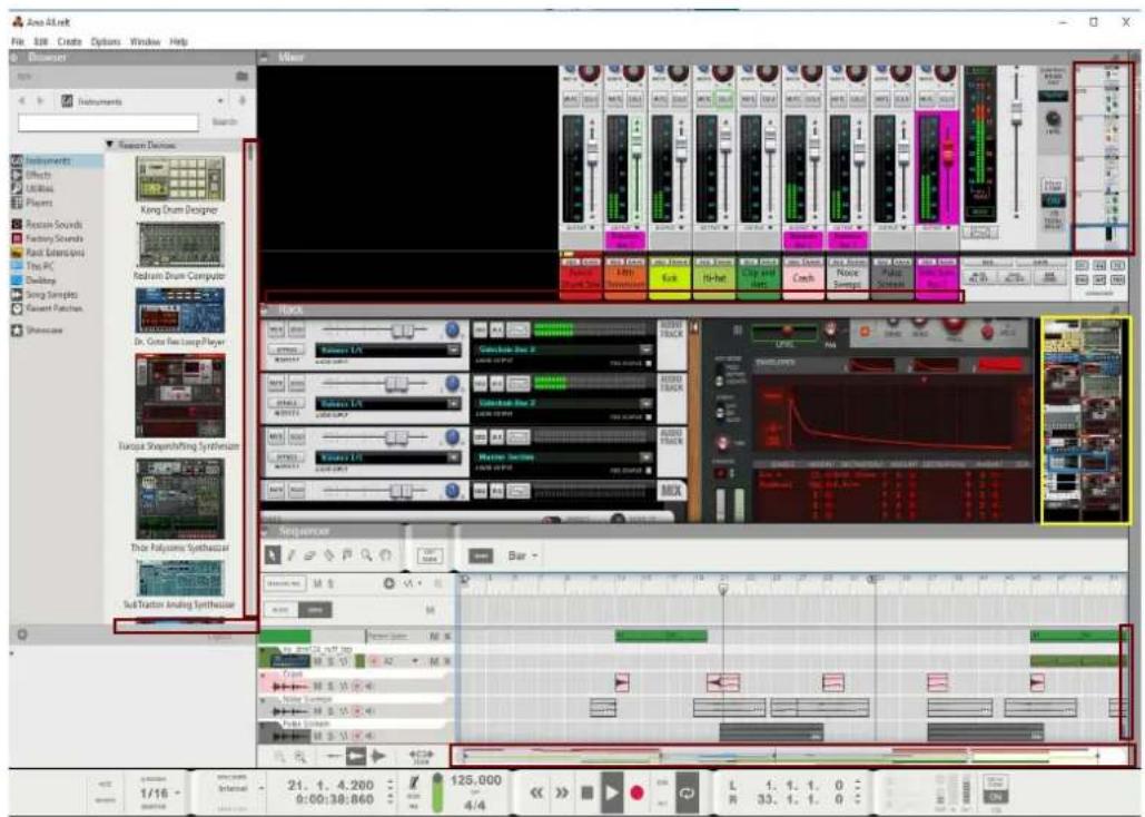 Ano AI.net File Edit Create Options Window Help Discover Search Resources Division Kong Drum Designer Redrum Drum Computer Dr. Cuts Re Loupe Player Turquay Shapin/Reg Synthesian Thor Polyurea Synthesian SubTractor Analog Synthesian Vibr Track Sequence Bar 1/16 21. 1. 4,280 125,000 9:00:38:860 4/4 L 1. 1. 1. 0 R 33. 1. 1. 0