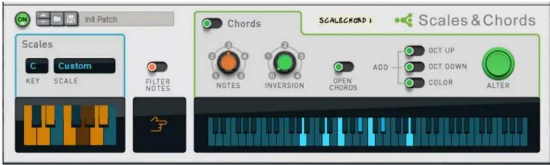 Init Patch Scales C Custom KEY SCALE FILTER NOTES Chords NOTES INVERSION OPEN CHORDS ADD OCT UP OCT DOWN COLOR ALTER SCALECHORD 1 Scales & Chords