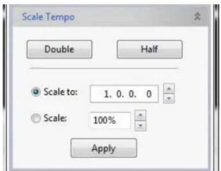 Scale Tempo Double Half Scale to: 1. 0. 0. 0 Scale: 100% Apply
