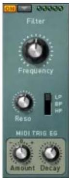 Filter Frequency Reso MIDI TRIG ES Amount Decay