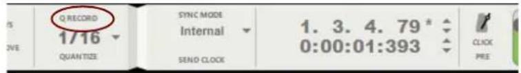 Q RECORD 1/16 QUANTIZE SYNC MODE Internal SEND CLOCK 1. 3. 4. 79 * 0:00:01:393 D CLOCK PRE