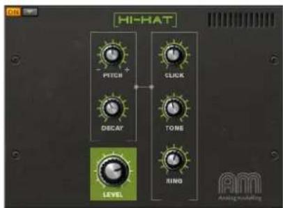 HI-HAT - PITCH + SHIFT DECAY TONE RING LEVEL AM AML/AML/AML/AML