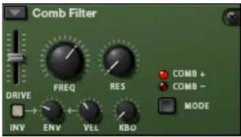 Comb Filter DRIVE FREQ RES INV ENV VEL KBD COMB + COMB - MODE
