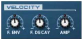 VELOCITY F. ENV F. DECAY AMP