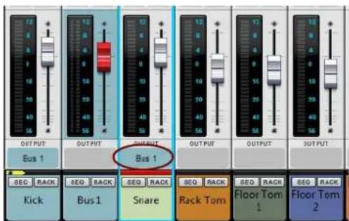 OUT PUT Bus 1 Bus 1 SEG RACK Kick Bus 1 SEQ RACK Snare SEQ RACK Rack Tom Floor Tom 1 SEQ RACK Floor Tom 2