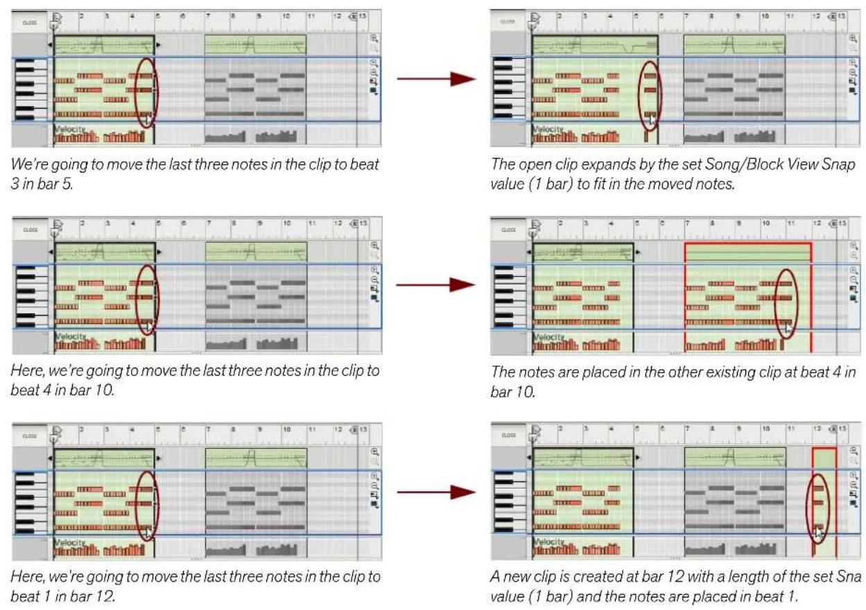 PROPELLERHEAD Reason Lite 10.3 - About moving notes outside or between clips - 1