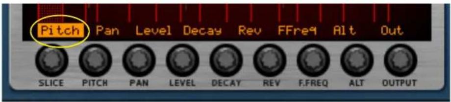 Pitch Pan Level Decay Rev FFreq Alt Out SLICE PITCH PAN LEVEL DECAY REV F.FREQ ALT OUTPUT
