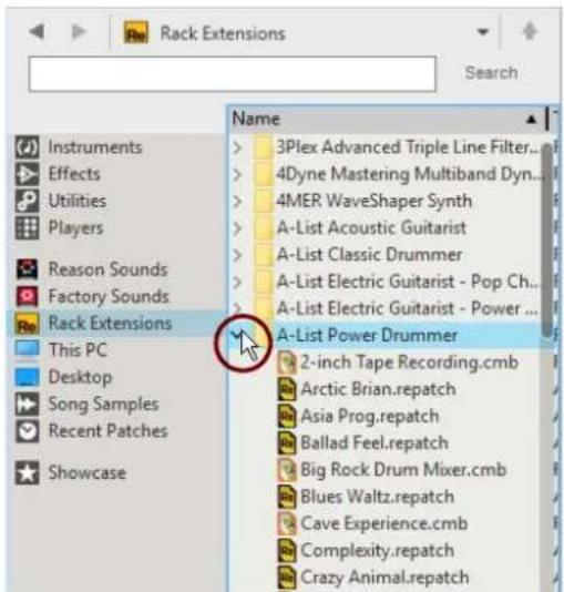 Rack Extensions Name 3Plex Advanced Triple Line Filter... 4Dyne Mastering Multiband Dyn... 4MER WaveShaper Synth A-List Acoustic Guitarist A-List Classic Drummer A-List Electric Guitarist - Pop Ch... A-List Electric Guitarist - Power ... A-List Power Drummer 2-inch Tape Recording.cmb Arctic Brian.repatch Asia Prog.repatch Ballad Feel.repatch Big Rock Drum Mixer.cmb Blues Waltz.repatch Cave Experience.cmb Complexity.repatch Crazy Animal.repatch