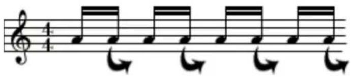 Musical notation snippet showing a treble clef and four quarter notes in 4/4 time signature