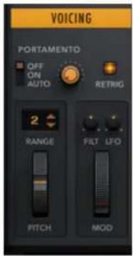 VOICING PORTAMENTO OFF ON AUTO RETRIG 2 RANGE FILT LFO PITCH MOD
