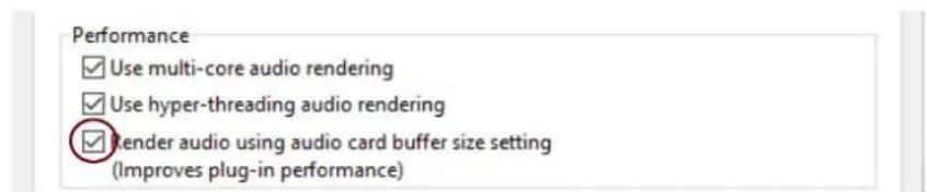 Performance ✓ Use multi-core audio rendering ✓ Use hyper-threading audio rendering ✓ Render audio using audio card buffer size setting (Improves plug-in performance)