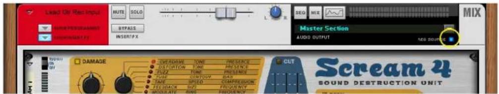 Lead On Res Input HUTE SOLO SEQ MIX MIX Scream 4 MIX PROCESSED BITPASS INSERTFX Master Section AUDIO OUTPUT NEG SOURCE ▼ DAMAGE EVERBONE TONE PRESENCE DISTORTON TONE PRESENCE FLUZ TONE PRESENCE TUBE COUTCOM BAS TAKE SPEED COMPENSION FEEDBACK INT FREQUENCY MODULATE RING FREQUENCY CUT Scream 4 SOUND DESTRUCTION UNIT