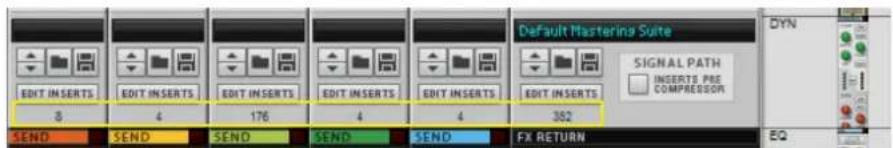 EDIT INSERTS 8 4 176 4 4 302 Default Masterina Suite EDIT INSERTS SIGNAL PATH INCERTS PRE COMPRESSOR SEND SEND SEND SEND SEND FX RETURN EQ