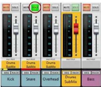 MUTE SOLO MUTE SOL MUTE SOLO MUTE SOL MUTE SOLO OUTPUT Drums SubMix OUTPUT Drums SubMix OUTPUT Drums SubMix OUTPUT DRUM SubMix SEQ RACK SEB RACK SEQ RACK SEQ RACK SEB RACK Kick Snare Overhead Drums SubMix Bass
