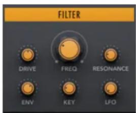 FILTER DRIVE FREQ RESONANCE ENV(KEY LFO