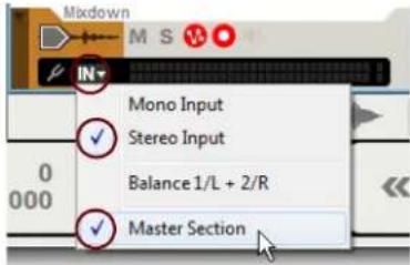 Mkdown IN Mono Input Stereo Input Balance 1/L + 2/R Master Section