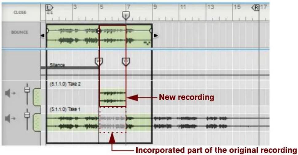 CLOSE L 3 5 7 9 11 13 15 R 17 BOUNCE Silence (5.1.1.0) Take 2 (5.1.1.0) Take 1 New recording Incorporated part of the original recording