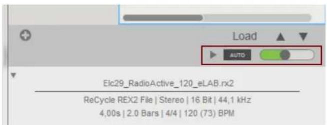 Load AUTO Elc29_RadioActive_120_eLAB.rx2 ReCycle REX2 File | Stereo | 16 Bit | 44,1 kHz 4,00s | 2.0 Bars | 4/4 | 120 (73) BPM