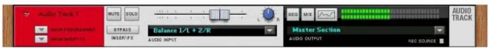 Audio Track MUTE SOLO BYPASS INSERIFX Balance 1/L + 2/R AUDIO OUTPUT REQ MIX Master Section AUDIO OUTPUT REQ SOURCE
