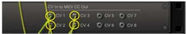 CV In to MIDI CC Out CV 1 CV 3 CV 5 CV 7 CV 2 CV 4 CV 6 CV 8