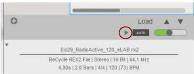 Load AUTO Elc29_RadioActive_120_eLAB.rx2 ReCycle REX2 File | Stereo | 16 Bit | 44,1 kHz 4,00s | 2.0 Bars | 4/4 | 120 (73) BPM