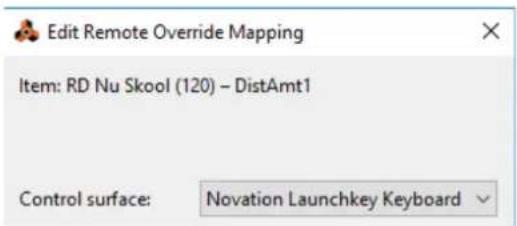 Edit Remote Override Mapping Item: RD Nu Skool (120) - DistAmt1 Control surface: Novation Launchkey Keyboard