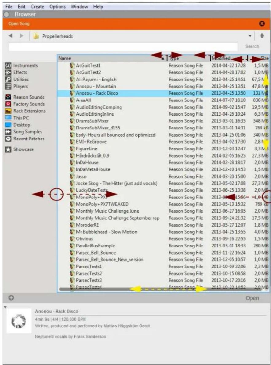 File Edit Create Options Window Help Browser Open Song Propellerheads Search Name Type Modified Size Instruments Reason Song File 2014-04-22 17:28 1,5 MB Effects Reason Song File 2014-04-28 17:02 1,0 MB Utilities Reason Song File 2013-04-25 14:51 67,5 MB Players Reason Song File 2013-04-25 13:51 47,8 MB Reason Sounds Reason Song File 2013-04-25 13:50 131 MB Factory Sounds Reason Song File 2014-07-07 18:10 836 MB Rack Extensions Reason Song File 2014-09-02 15:47 19,5 MB This PC Reason Song File 2013-04-26 10:24 6,3 MB Desktop Reason Song File 2013-03-01 16:35 548 MB Song Samples Reason Song File 2013-03-01 14:31 769 KB Recent Patches Reason Song File 2013-04-25 01:06 340 MB Showcase EMI+ReGroove Reason Song File 2013-04-02 17:30 2,8 MB AreaAll Reason Song File 2013-12-03 12:47 3,3 MB AudioEditingComping Reason Song File 2014-02-05 16:25 27,3 MB AudioEditingInline Reason Song File 2014-02-28 18:17 2,0 MB DrumsSubMixer Reason Song File 2013-12-10 14:53 1,5 MB DrumsSubMixer_d155 Reason Song File 2014-03-20 15:00 2,0 MB Early-Hours all bounced and optimized Reason Song File 2013-05-02 17:08 27,3 MB EMI+ReGroove Reason Song File 2013-06-25 13:38 2,0 MB FigureLine Reason Song File 2013-05-15:56 -1,8 MB Härdräckzlåt_0.9 Reason Song File 2013-05-13 15:32 769 KB InDaHouse Reason Song File 2013-06-27 16:05 2,0 MB InDaMetalHouse Reason Song File 2013-09-24 21:32 17,5 MB Jasso Reason Song File 2013-05-27 12:07 1,8 MB Jocke Skog - The Hitter (just add vocals) Reason Song File 2013-04-25 13:55 4,0 MB LuckyDateTests Reason Song File 2013-09-16 22:55 1,5 MB MonoPoly+PX7 TWEAKED Reason Song File 2013-03-01 18:33 280 MB Monthly Music Challenge June Reason Song File 2013-11-22 16:24 1,0 MB Monthly Music Challenge September rap Reason Song File 2013-12-05 10:57 1,0 MB MoroderRE Reason Song File 2013-10-09 22:06 2,3 MB Mr Bubblehead - Slow Motion Reason Song File 2013-10-15 08:58 2,0 MB Obvious Reason Song File 2013-10-17 20:16 2,0 MB ParallelBusExample Reason Song File 2013-10-29 14:52 2,9 MB Parsec_Bell_Bounce Reason Song File 2013-10-29 14:52 Parsec_Bell_Bounce_New_version Reason Song File 2013-10-29 14:52 ParsecTests1 Reason Song File 2013-10-29 14:52 ParsecTests2 Reason Song File 2013-10-29 14:52 ParsecTests3 Reason Song File 2013-10-29 14:52 ParsecTested Parch Sanderson