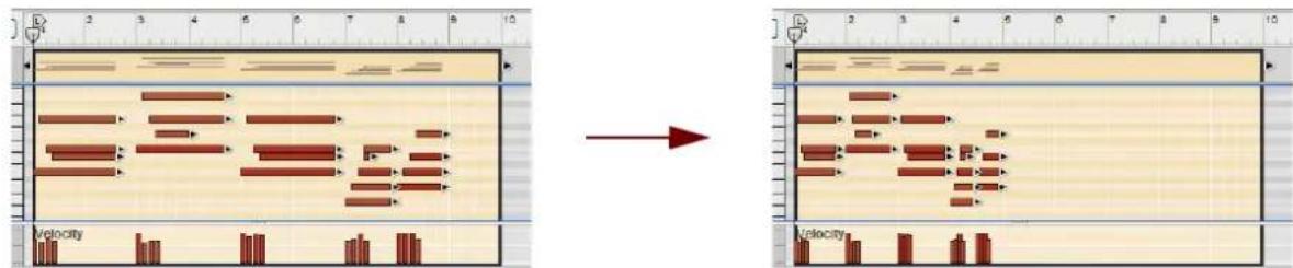 Screenshot showing two audio recording frames with labeled 'Velocity' and a red arrow indicating transformation from left to right.