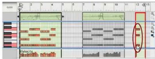 Audio recording software interface showing timeline with waveform, keyframes, and a highlighted oval annotation